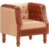 YOUTHUP Fauteuil Marron Cuir Véritable Et Bois De Manguier Massif - Brun -Pas Cher Fauteuil Magasin 51886453 1