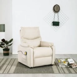 YOUTHUP Fauteuil Inclinable De Massage Crème Tissu - Crème