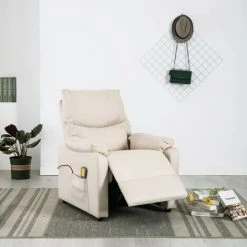 YOUTHUP Fauteuil Inclinable De Massage Crème Tissu - Crème -Pas Cher Fauteuil Magasin 51886537 3