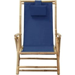 YOUTHUP Chaise De Relaxation Inclinable Bleu Marine Bambou Et Tissu - Bleu -Pas Cher Fauteuil Magasin 51896128 2