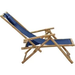YOUTHUP Chaise De Relaxation Inclinable Bleu Marine Bambou Et Tissu - Bleu -Pas Cher Fauteuil Magasin 51896128 4