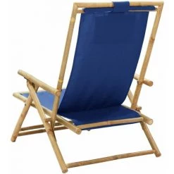 YOUTHUP Chaise De Relaxation Inclinable Bleu Marine Bambou Et Tissu - Bleu -Pas Cher Fauteuil Magasin 51896128 5