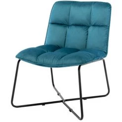 MOLOO MOLTO - Fauteuil Vintage Velours Bleu Canard Pieds Métal Noir - Bleu