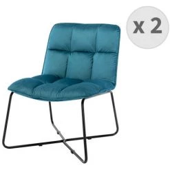 MOLOO MOLTO - Fauteuil Vintage Velours Bleu Canard Pieds Métal Noir (x2) - Bleu
