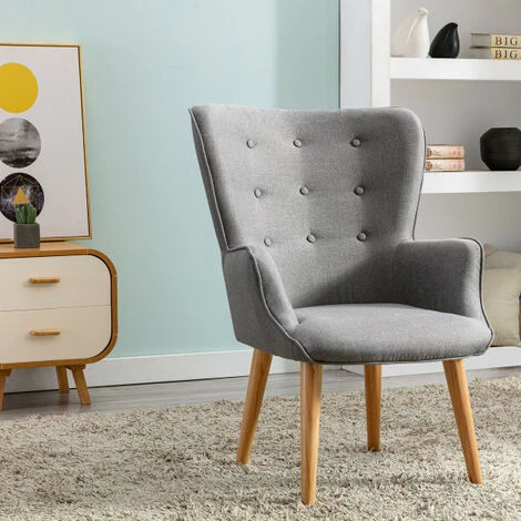 MOLOO SCAND - Fauteuil Scandinave Tissu Gris Pieds Bois(x2) - Gris 4 MOLOO SCAND - Fauteuil Scandinave Tissu Gris Pieds Bois(x2) - Gris – Image 2