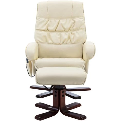 YOUTHUP Fauteuil De Massage Inclinable Et Repose-pied Crème Similicuir - Crème 5 YOUTHUP Fauteuil De Massage Inclinable Et Repose-pied Crème Similicuir - Crème – Image 3
