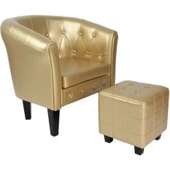 NOVA Fauteuil Chesterfield Avec Repose-pieds Rembourré En Cuir Imitation Avec Repose-pieds Couleur : OR -Pas Cher Fauteuil Magasin 52056546 3