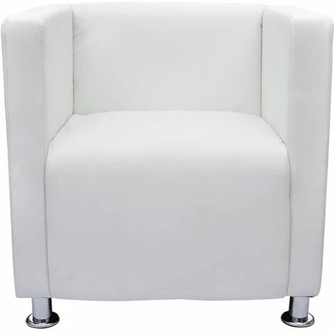 Topdeal Fauteuil Cube Blanc Similicuir 4 Topdeal Fauteuil Cube Blanc Similicuir – Image 2