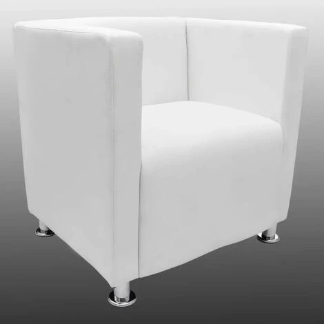 Topdeal Fauteuil Cube Blanc Similicuir 5 Topdeal Fauteuil Cube Blanc Similicuir – Image 3