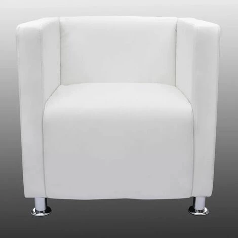 Topdeal Fauteuil Cube Blanc Similicuir 6 Topdeal Fauteuil Cube Blanc Similicuir – Image 4