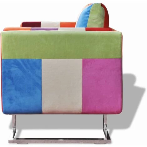 Topdeal Fauteuil Cube Avec Design De Patchwork Chrome Tissu 4 Topdeal Fauteuil Cube Avec Design De Patchwork Chrome Tissu – Image 2