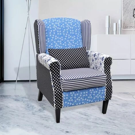 Topdeal Fauteuil Avec Design De Patchwork Tissu 3 Topdeal Fauteuil Avec Design De Patchwork Tissu
