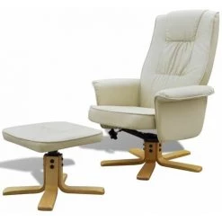 Topdeal Fauteuil Avec Repose-pied Blanc Crème Similicuir