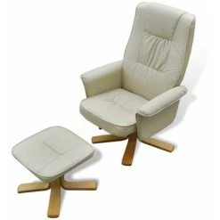 Topdeal Fauteuil Avec Repose-pied Blanc Crème Similicuir 10 Topdeal Fauteuil Avec Repose-pied Blanc Crème Similicuir -Pas Cher Fauteuil Magasin 52083832 4