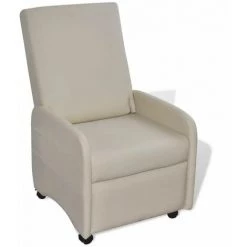 Topdeal Fauteuil Pliable Crème Similicuir