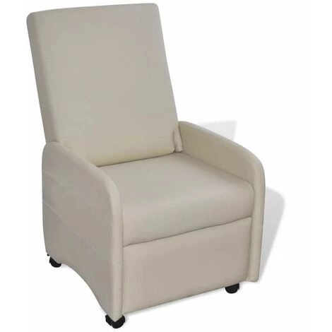 Topdeal Fauteuil Pliable Crème Similicuir 3 Topdeal Fauteuil Pliable Crème Similicuir