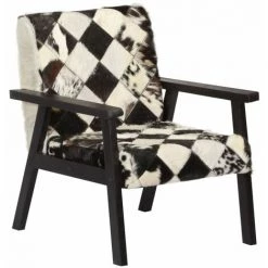 Topdeal Fauteuil Noir Et Blanc Cuir Véritable