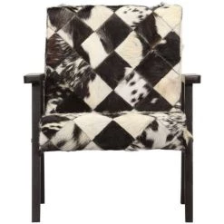 Topdeal Fauteuil Noir Et Blanc Cuir Véritable -Pas Cher Fauteuil Magasin 52086107 3