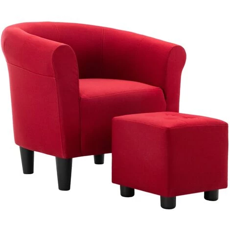 Topdeal Fauteuil Et Tabouret Rouge Bordeaux Tissu 4 Topdeal Fauteuil Et Tabouret Rouge Bordeaux Tissu – Image 2