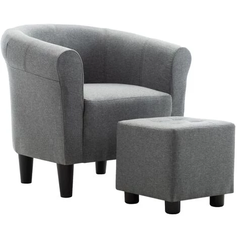 Topdeal Fauteuil Et Tabouret Gris Clair Tissu 4 Topdeal Fauteuil Et Tabouret Gris Clair Tissu – Image 2