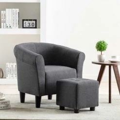 Topdeal Fauteuil Et Tabouret Gris Foncé Tissu