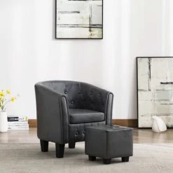 Topdeal Fauteuil Avec Repose-pied Gris Similicuir