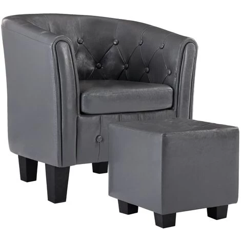 Topdeal Fauteuil Avec Repose-pied Gris Similicuir 4 Topdeal Fauteuil Avec Repose-pied Gris Similicuir – Image 2