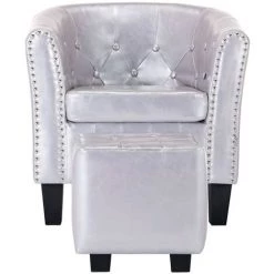 Topdeal Fauteuil Avec Repose-pied Argenté Brillant Similicuir 10 Topdeal Fauteuil Avec Repose-pied Argenté Brillant Similicuir -Pas Cher Fauteuil Magasin 52086293 4