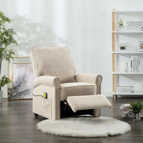Topdeal Fauteuil De Massage Crème Tissu 6 Topdeal Fauteuil De Massage Crème Tissu – Image 4