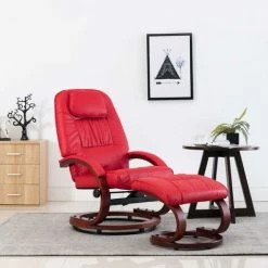Topdeal Fauteuil Inclinable Avec Repose-pied Rouge Similicuir