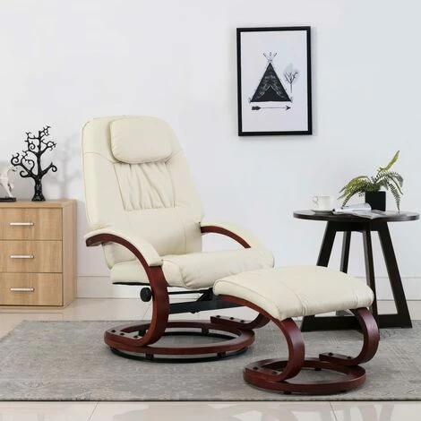 Topdeal Fauteuil Inclinable Avec Repose-pied Blanc Cassé Similicuir 3 Topdeal Fauteuil Inclinable Avec Repose-pied Blanc Cassé Similicuir