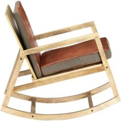 Topdeal Chaise à Bascule Marron Cuir Véritable Et Manguier Massif -Pas Cher Fauteuil Magasin 52089181 4
