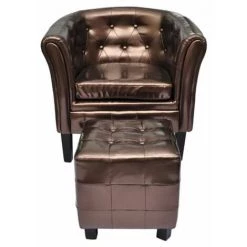 Topdeal Fauteuil Avec Repose-pied Marron Similicuir