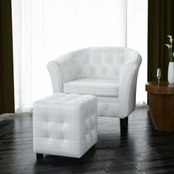 Topdeal Fauteuil Avec Repose-pied Blanc Similicuir