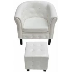 Topdeal Fauteuil Avec Repose-pied Blanc Similicuir -Pas Cher Fauteuil Magasin 52091979 3