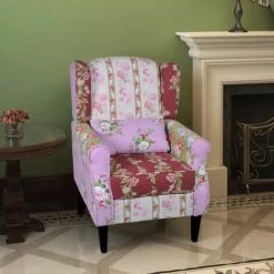 Topdeal Fauteuil Avec Design De Patchwork Tissu VDFF08221_FR