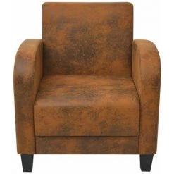 Topdeal Fauteuil Marron Similicuir Daim VDFF09923_FR -Pas Cher Fauteuil Magasin 52094522 3