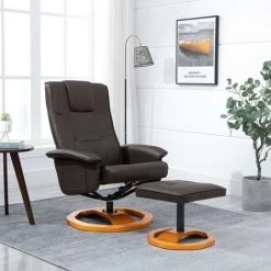 Topdeal Fauteuil TV Pivotant Avec Repose-pied Marron Similicuir VDFF14064_FR