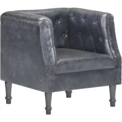 Topdeal Fauteuil Gris Cuir Véritable FF286591_FR