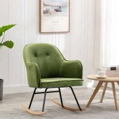 Topdeal Chaise à Bascule Vert Clair Velours FF289521_FR