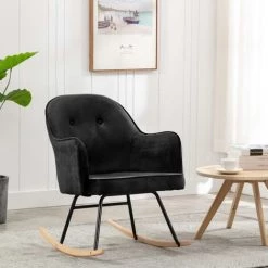 Topdeal Chaise à Bascule Noir Velours FF289524_FR