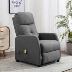 Topdeal Fauteuil Inclinable De Massage Gris Clair Tissu FF289826_FR