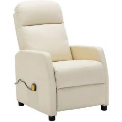 Topdeal Fauteuil De Massage Inclinable Blanc Similicuir FF321360_FR