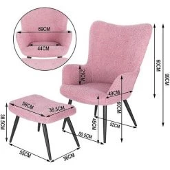 WOLTU Fauteuil Relaxation De Salon Avec Repose-Pieds. Ensemble De Chaise Et Tabouret. Rose -Pas Cher Fauteuil Magasin 52468348 2