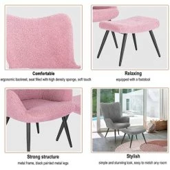 WOLTU Fauteuil Relaxation De Salon Avec Repose-Pieds. Ensemble De Chaise Et Tabouret. Rose -Pas Cher Fauteuil Magasin 52468348 3