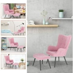 WOLTU Fauteuil Relaxation De Salon Avec Repose-Pieds. Ensemble De Chaise Et Tabouret. Rose -Pas Cher Fauteuil Magasin 52468348 4