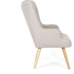 HERDASA Fauteuil En Tissu Beige Avec Les Pieds En Bois Naturel, Modèle Sérénité 10 HERDASA Fauteuil En Tissu Beige Avec Les Pieds En Bois Naturel, Modèle Sérénité -Pas Cher Fauteuil Magasin 52557389 4
