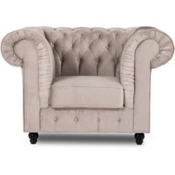 DECO IN PARIS Fauteuil Chesterfield En Velours Beige - WILSTON - Beige -Pas Cher Fauteuil Magasin 52586047 2