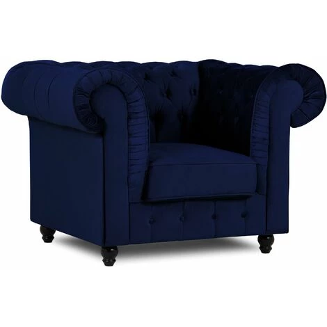 DECO IN PARIS Fauteuil Chesterfield En Velours Bleu - WILSTON - Bleu 3 DECO IN PARIS Fauteuil Chesterfield En Velours Bleu - WILSTON - Bleu