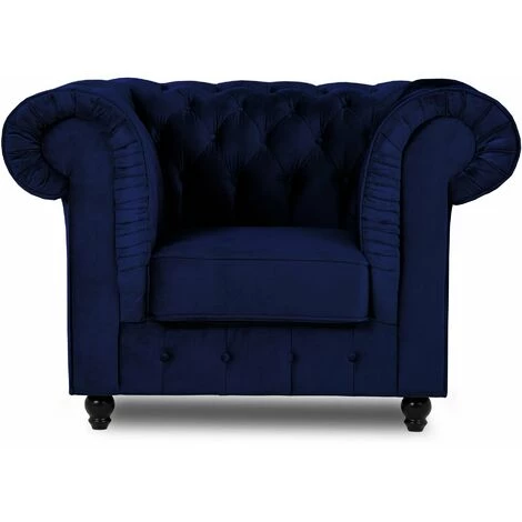 DECO IN PARIS Fauteuil Chesterfield En Velours Bleu - WILSTON - Bleu 4 DECO IN PARIS Fauteuil Chesterfield En Velours Bleu - WILSTON - Bleu – Image 2